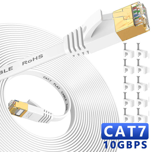 Flat Cat7 Ethernet Cable White  - Quick Wire